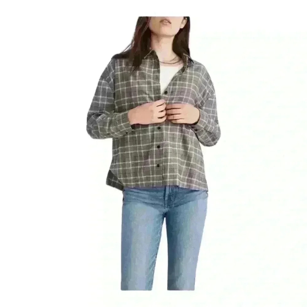 Madewell NWT Gray Plaid Westlake Button Up Long Sleeve Shirt Womens’ M